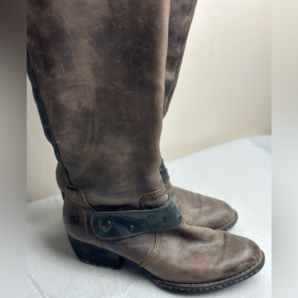 BORN knee high boots brown leather motorcycle size 7.5 vintage
